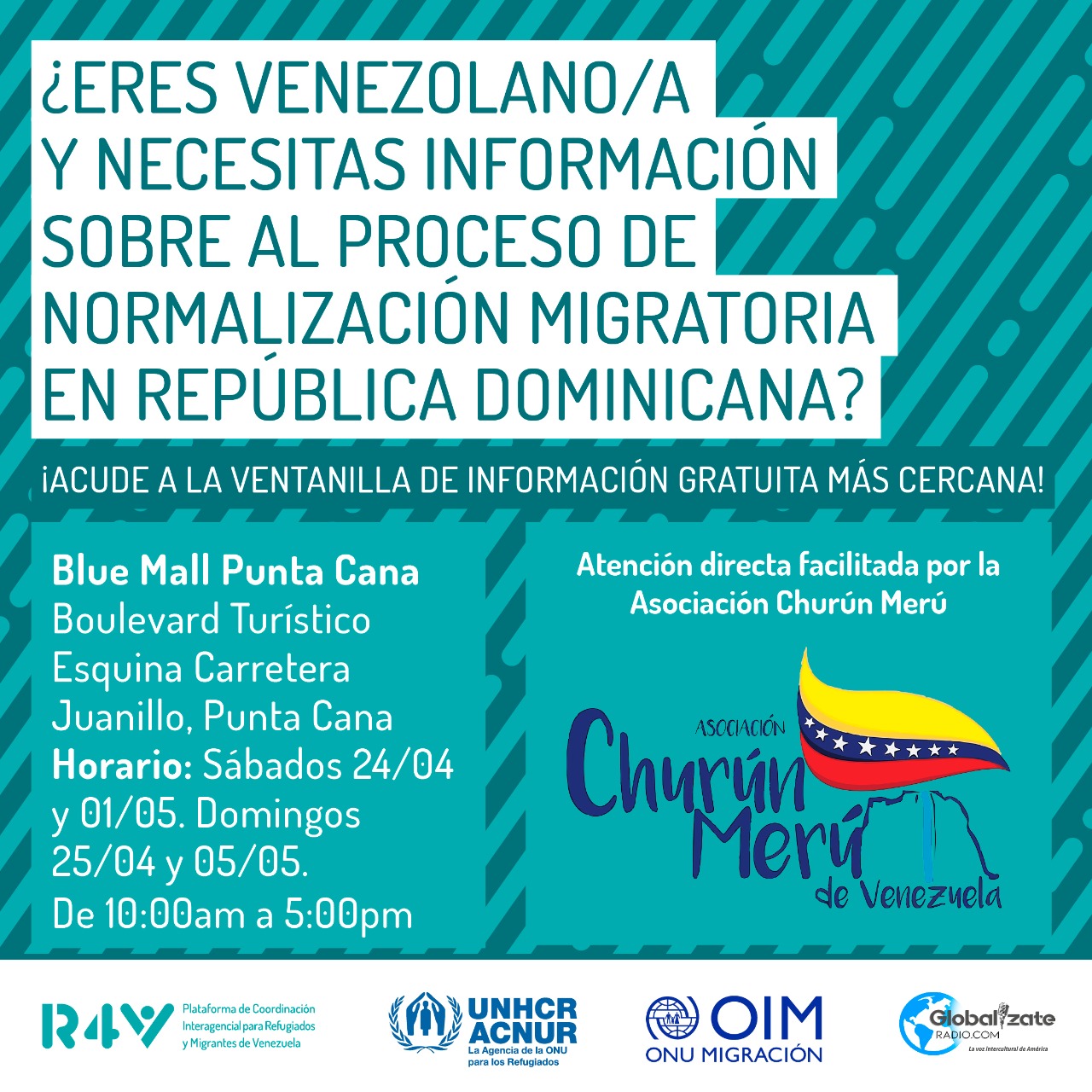 Aviso publicado en medios sociales sobre asistencia brindada a migrantes a través de las ventanillas
