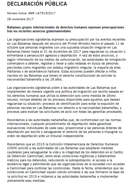 Imagen de Declaración pública: preocupación por recientes anuncios gubernamentales en Bahamas