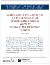 Portada de Alternative report to CEDAW Committee: Gender discrimination in the right to nationality in the DR