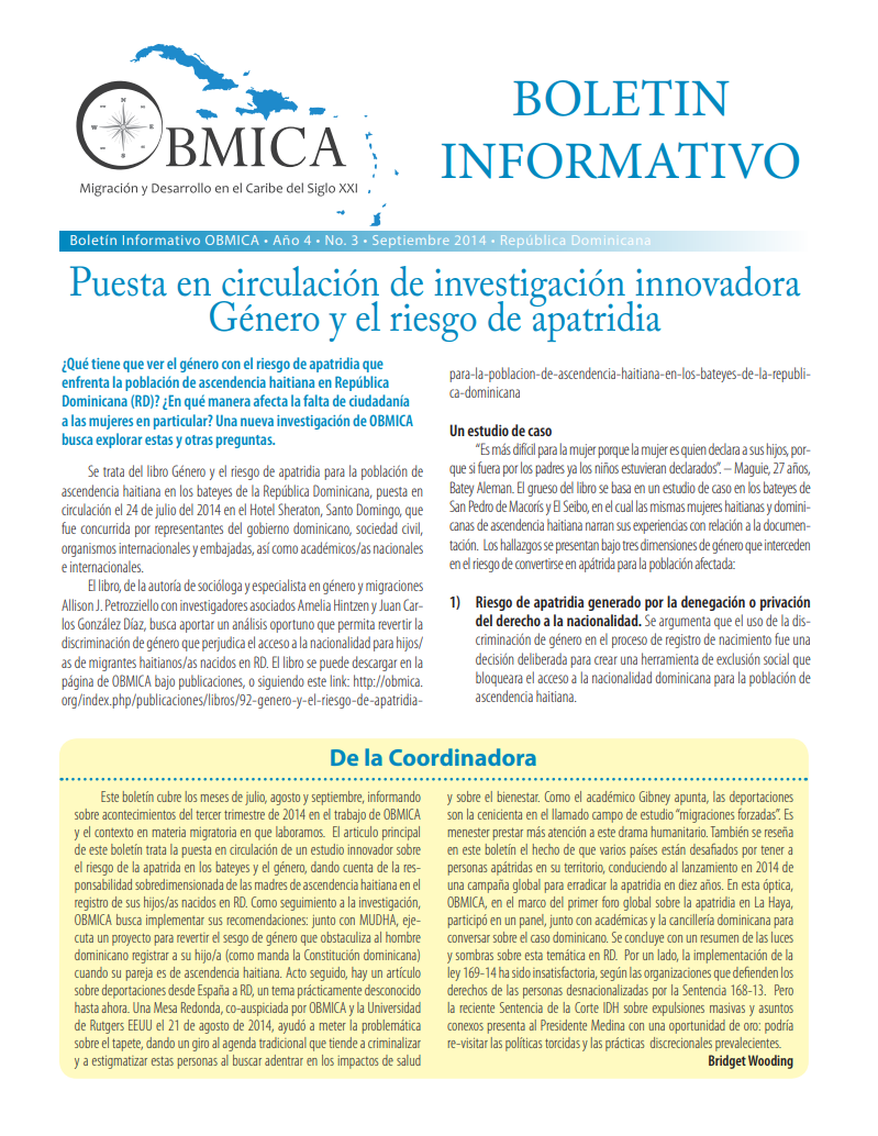 Portada de Boletín, Septiembre 2014