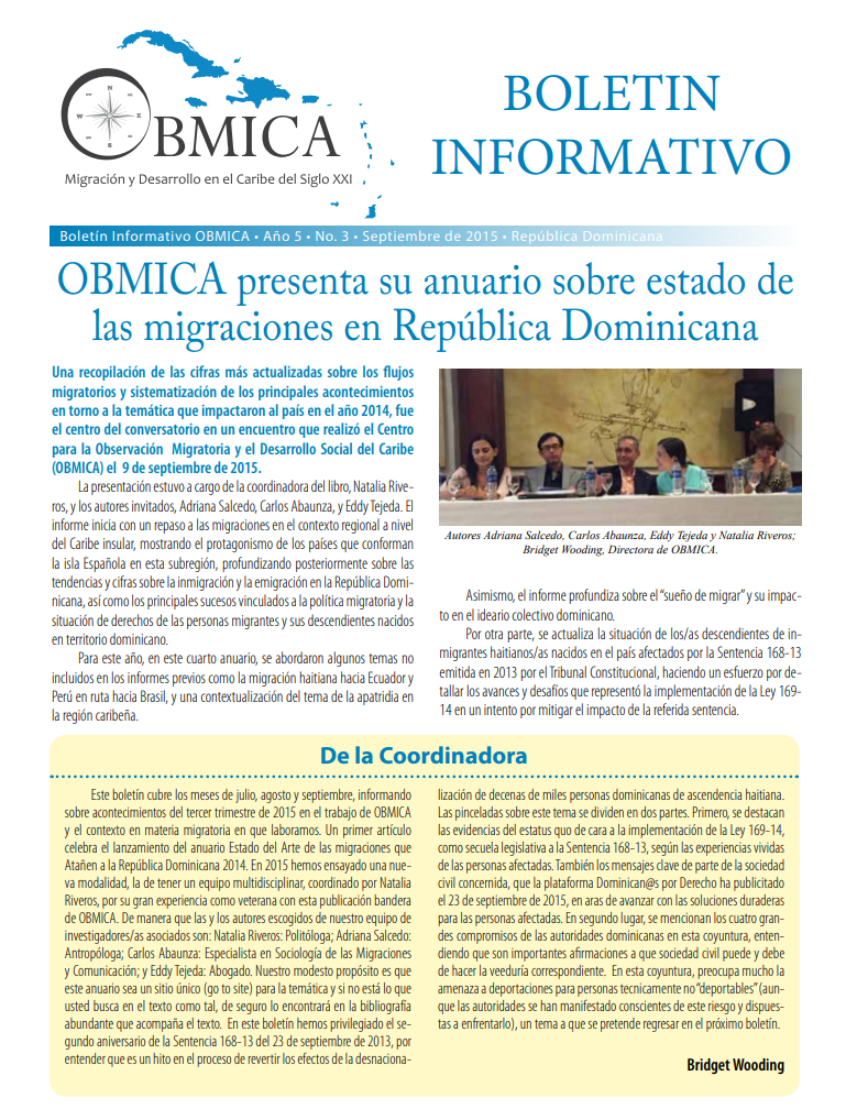 Portada de Boletín, Septiembre 2015
