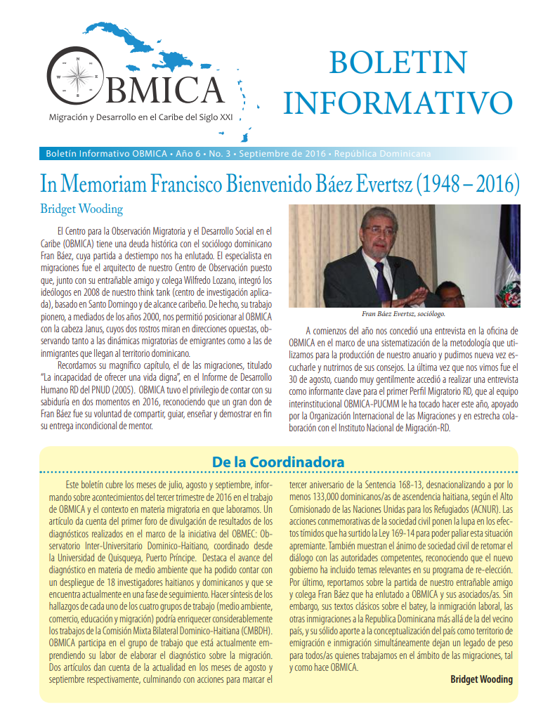Portada de Boletín, Septiembre 2016