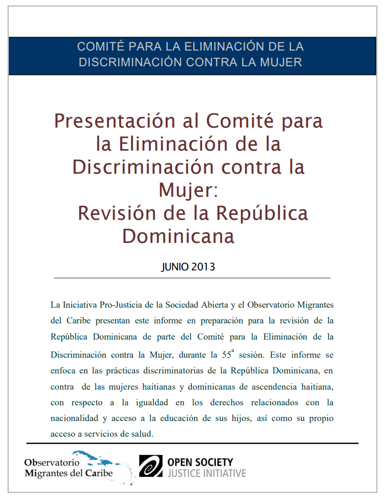 Portada de Informe alternativo al Comité CEDAW: Discriminación de género en el derecho a la nacionalidad en la RD.