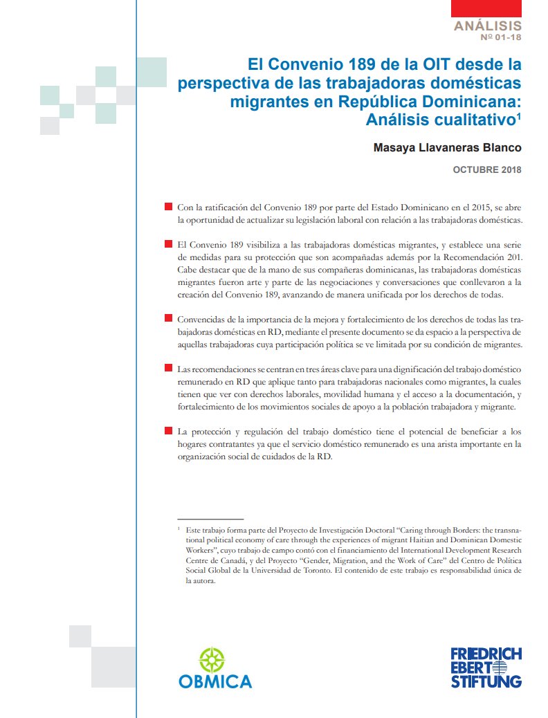 Portada de Convenio 189 de la OIT desde la perspectiva de las trabajadoras domésticas migrantes en República Dominicana: Análisis cualitativo